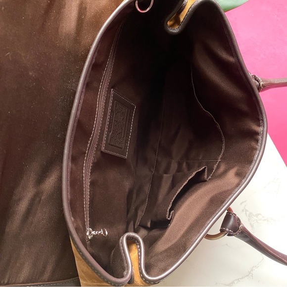 Coach Camel Suede Buckle Flap Top Satchel Purse - Picture 9 of 11
